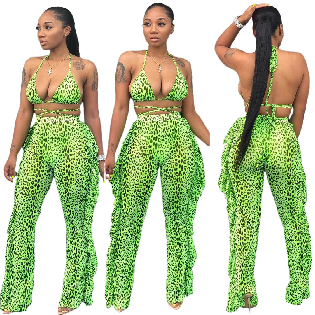 Bra+tassel Pants Suit  2 Piece Set Women Hot Pink Swimsuit Mesh Bathing Suit Sexy Matching Swimwear Viquinis Mujer 2022