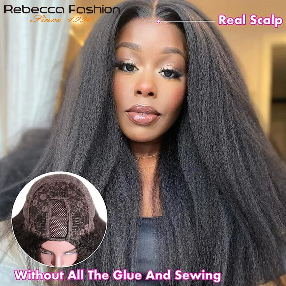 Yaki Straight U-Part-Perücken für schwarze Frauen, Kinky Straight U-Part-Perücke Echthaar Kurz Schwarz Braun U-Part-Perücke Kinky Straight Clip