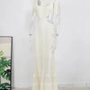 Sexy White Lace Women Dress Turtleneck Tassel Sleeve Slim Naked Waist Hollow Out Long Dress Summer Beach Female Knit Robe