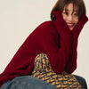 Rollkragenpullover 100% Kaschmir Pullover Damen lose verdickend Anti-Aging Nische Vintage Roter Rundhals-Pullover Damen Langarm
