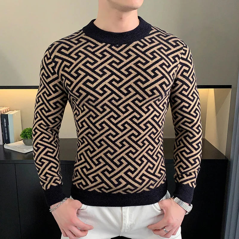 Herbst Winter Samt Strickpullover Herren Langarm Rundhalspullover Slim Fit Business Freizeit Strickwaren Tops Herrenbekleidung