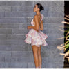 Damen Batik 3D Blumen Tief V-Ausschnitt ausgestellte Ärmel Minikleider Mode Slim Bedruckt Mehrfachfalten Vestidos Neue Damen Urlaubskleidung