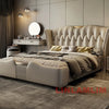 MINGDIBAO Luxuriöses, modernes Polsterbettgestell mit Goldakzenten, Designer-Bett aus echtem Leder, Schlafzimmermöbel in Queen-/King-Size