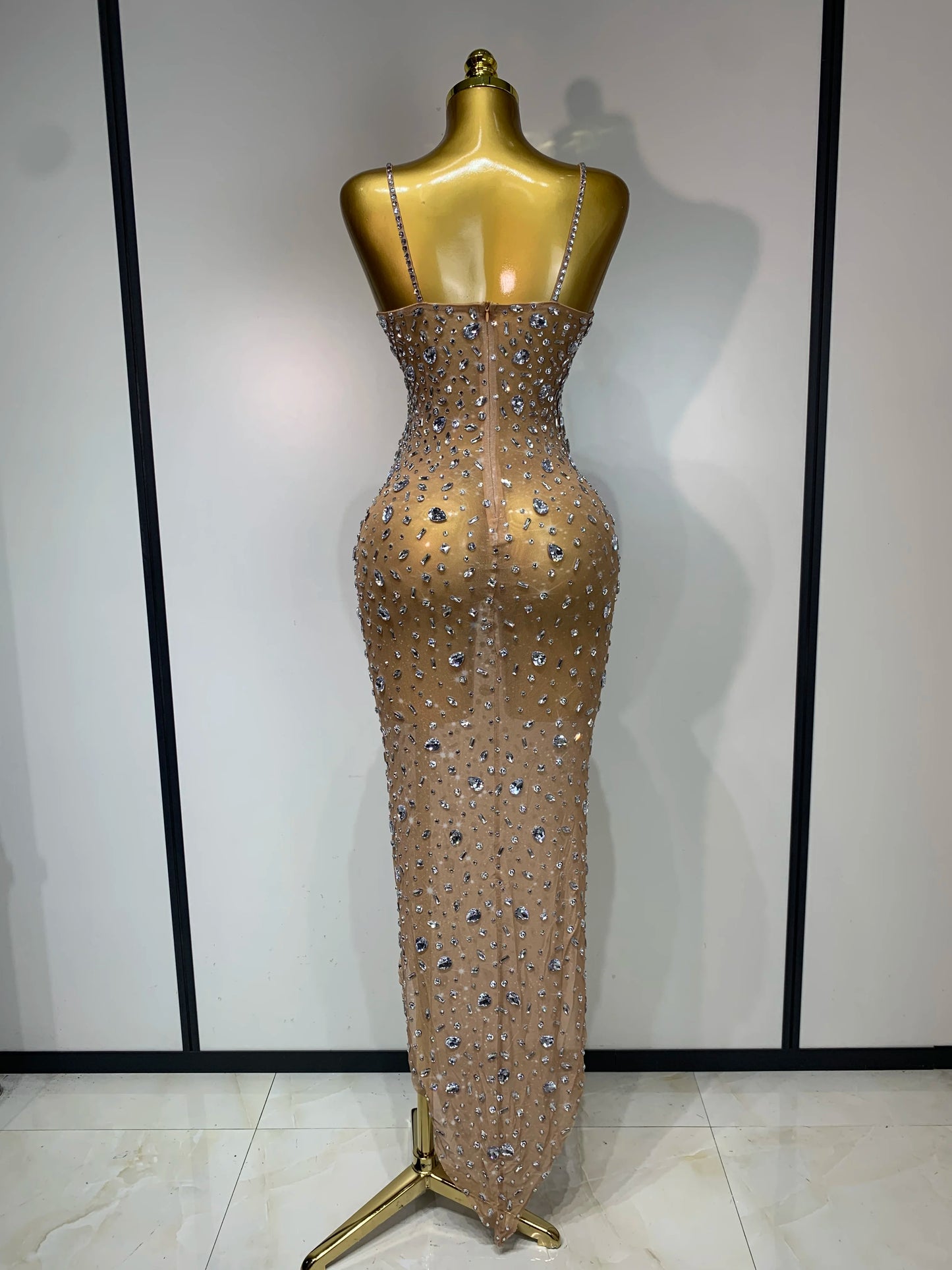 Luxury Rhinestones Sexy Mesh See Through Bodycon Dress Women Birthday Evening Cocktail party Gown Red Carpet Club Stage Outfit
