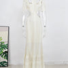 Sexy White Lace Women Dress Turtleneck Tassel Sleeve Slim Naked Waist Hollow Out Long Dress Summer Beach Female Knit Robe