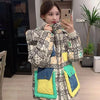 2023 Europäische Station Winter Neue Daunenjacke Damen Warm Mode Kurze Farb-Patchwork Graffiti dicke Weiße Entendaunenjacke