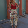 CM.YAYA Fashion Print Women's Set Strapless Top and Wide Leg tassel Pants Summer Cargo Street Two 2 Piece Set Outfit Tracksuit