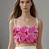 Women Hotsweet Sexy Backless Sweet Three Dimensional Flowers Beads Straps Camis Short Top High Street 2025 Summer Clothing