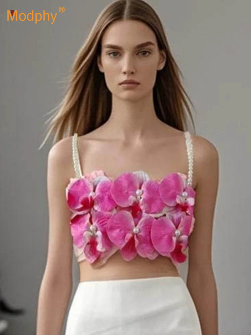 Women Hotsweet Sexy Backless Sweet Three Dimensional Flowers Beads Straps Camis Short Top High Street 2025 Summer Clothing