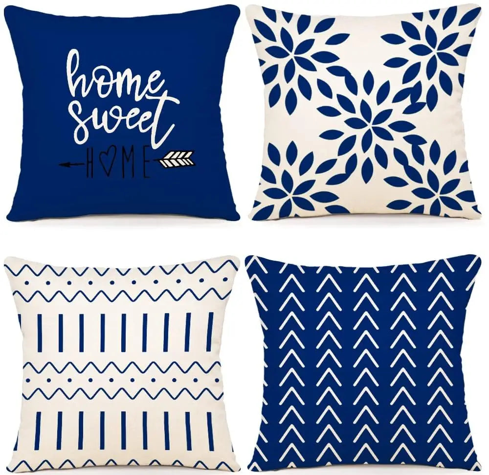 Kissenbezüge 4er-Set 45x45 cm, Moderne Sofa Kissenhülle, Dekorative Wohnzimmer Outdoor Leinenstoff Geometrisches Kissenbezug-Set Künstlerisch