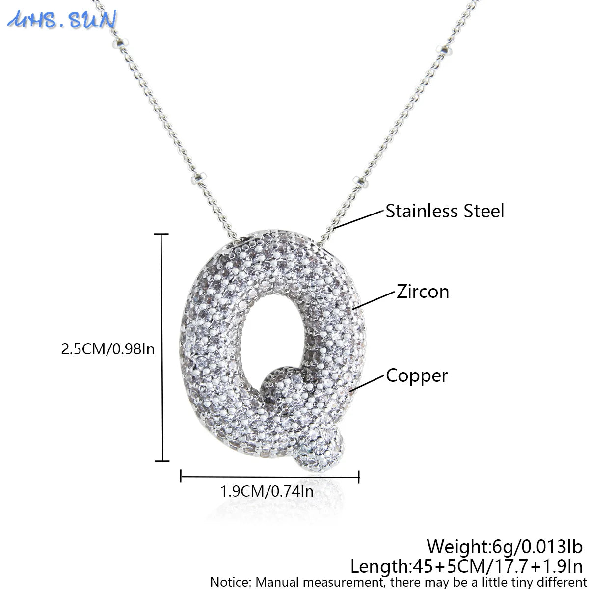 MHS.SUN Hochwertige Bubble Initialenkette Buchstabe A-Z Silberfarbene Zirkon 26 Initialen Ballon Anhänger für Damen Herren Schmuck