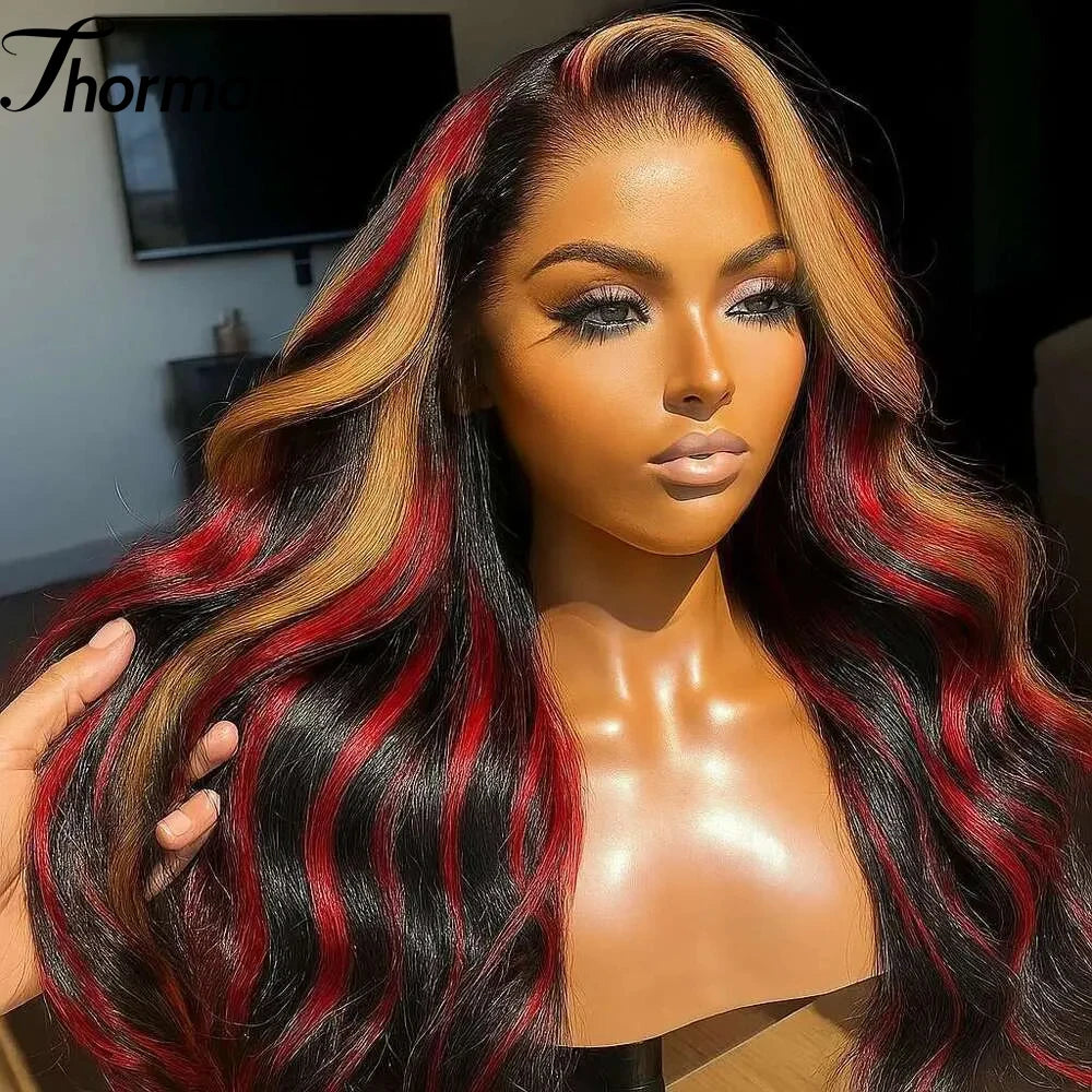 Pink Highlight Colored Lace Front Wig Synthetic Glueless Loose Wave Pre Plucked 13x4 HD Transparent Lace Frontal Wigs For Women