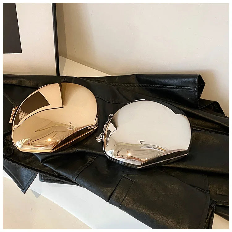 Designer-Clutch in Acryl-Muschelform Gold Silber Damen Abendtasche Süße Glänzende Metall Schulter-Umhängetaschen Kleine Geldbörse
