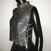 Sexy Rhinestone Backless Party Crop Top Women Glitter Turtleneck TShirt Adjustable Metal Chain Summer Nightculb Diamond Tank Top