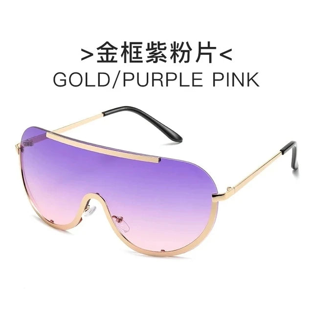 Metallische Oversized Punk Sonnenbrille Damen Semi-Randlose Schutzbrille Shield Lens Designer Große Sonnenbrille Damen Modeaccessoires