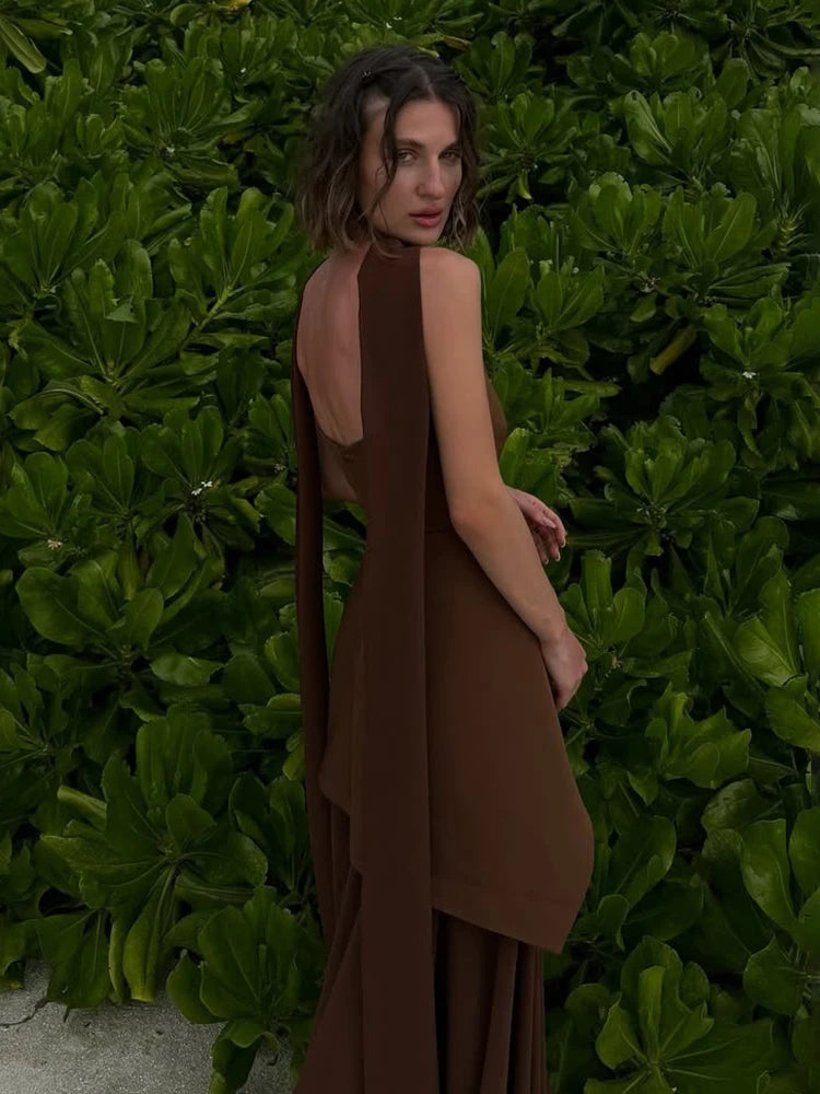TARUXY Mode Trägerloses Kleid mit Band Frauen Elegantes Ärmelloses Mesh Strand Urlaub Langes Kleid Frühling 2025 Neues Damenkleid