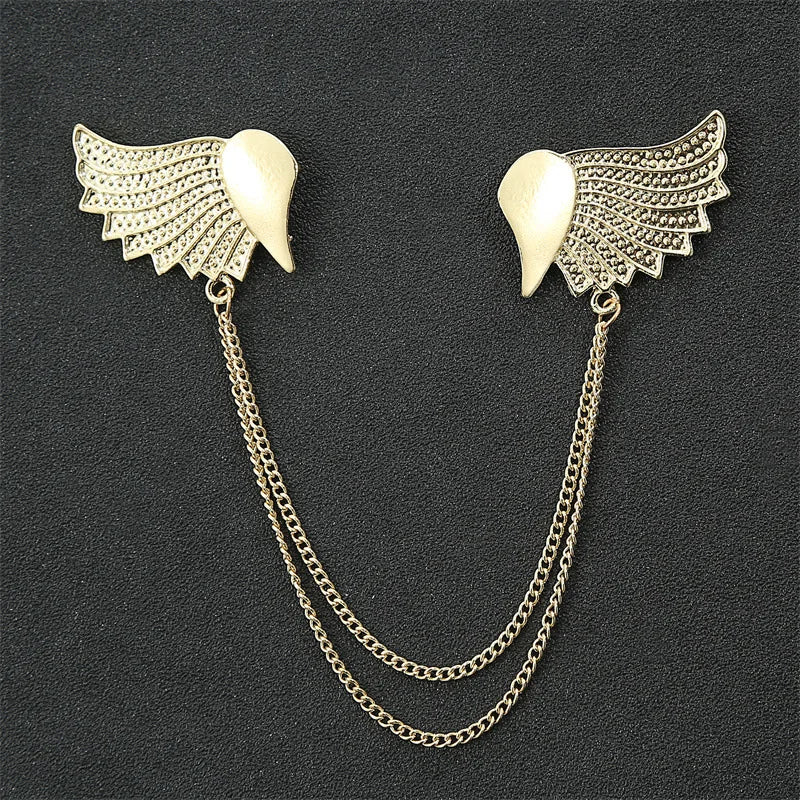 Fashion Gentleman Tassel Brooch For Men Suit Shirt Collar Triangle Wings Chain Lapel Pin Metal Retro Wedding Accessories