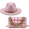 Set Straw Hat and Bag Set Gold Chain Bag Hat Set Ladies Leather Bag Tote Church Fedora Party Jazz Straw Hat