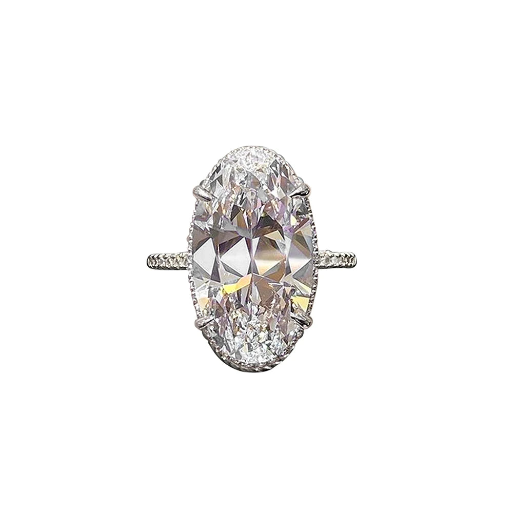 Huitan Luxury Big Oval Cubic Zirconia Crystal Rings Women Wedding Accessories High-quality Silver Color Engagement Bands Jewelry