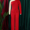 White 2 Piece Sets Women Outifits Autumn Slanted Shoulder Nail Bead Top Pants Two-piece Party Lady Matching Sets OL Fashion Suit