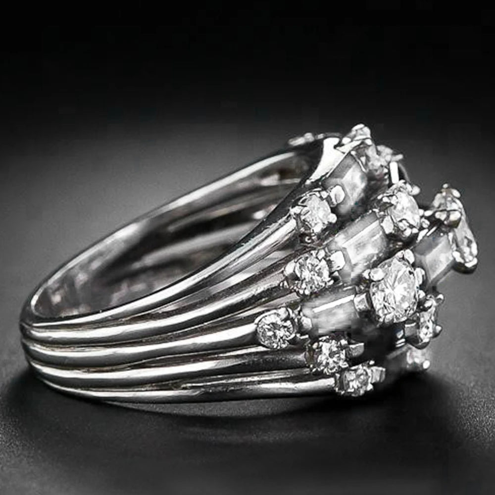 Huitan New Trendy Women Ring with Blue/White CZ Full Bling Iced Out Female Wide Rings for Party Statement Jewelry Drop Shipping