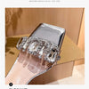 Summer One-word Rhinestone Square Head Sandals Women's Stiletto Open-toed Crystal Gemstone High Heels