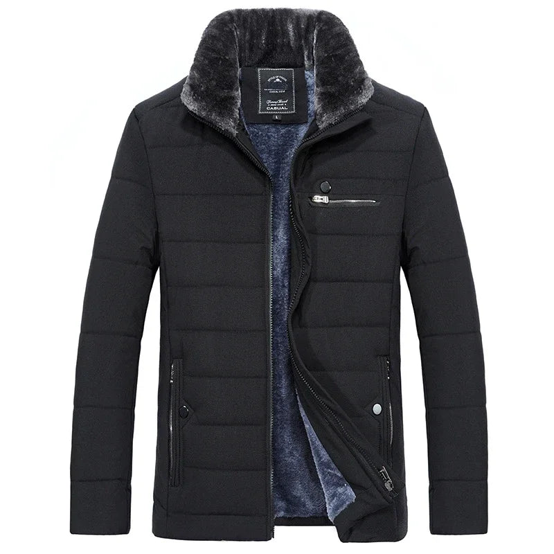 Men's Warm Jacket Winter Parka Fur Collar Windbreaker Cotton Padded Anorak Thick Black Coat Male Casual Autumn Fleece Jacket Men