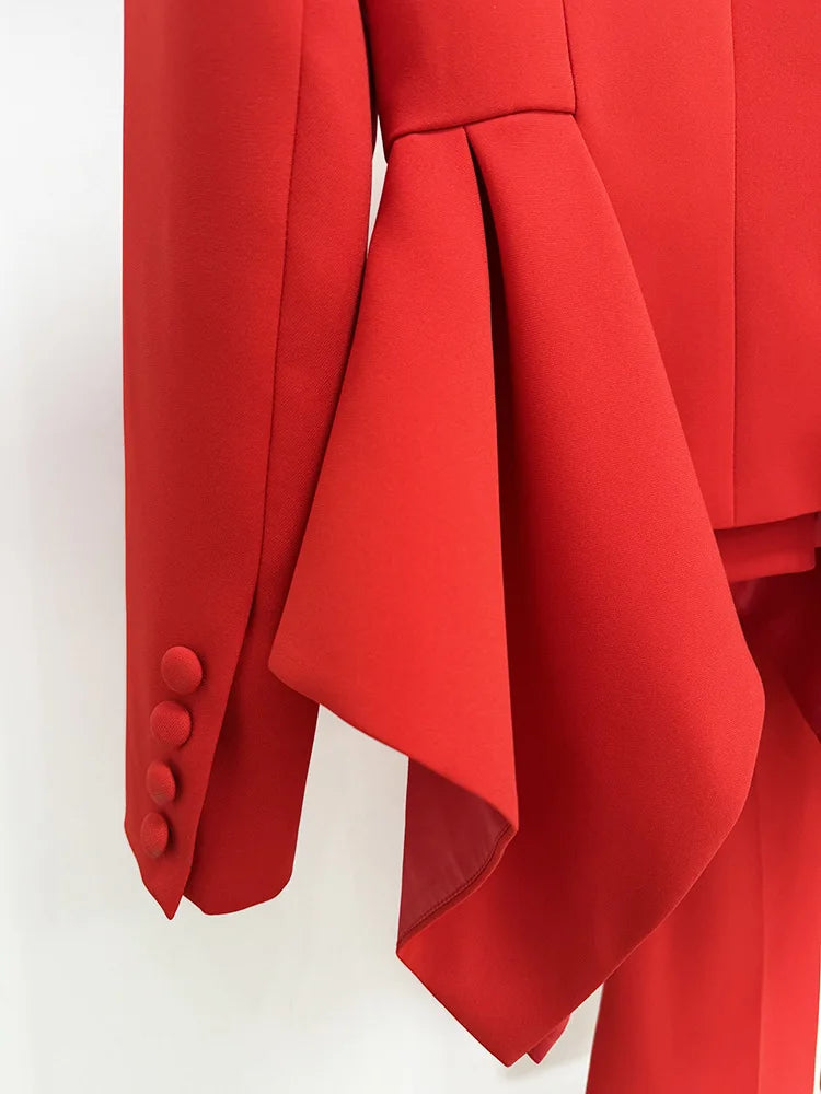 Pantsuit Suits Blazer Women Red Orange New Design Flare Pants Set Two Piece Sets Festival Office Business Female Suit Outfits