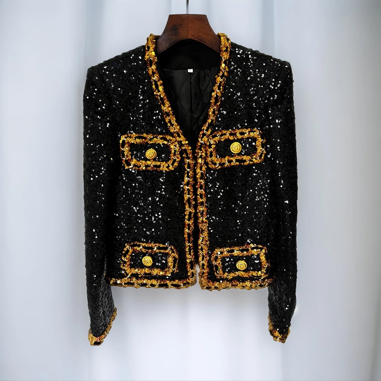 Fashion 2024 Designer Women's Gold Chains Sequined Jacket Coat Outfit Spring