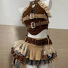 Punk Style Vintage Woman 2 Piece Sets Y2k Design Strapless Crop Tops + High Waist Ruffle Skirt Female Party Korea Style Outfits