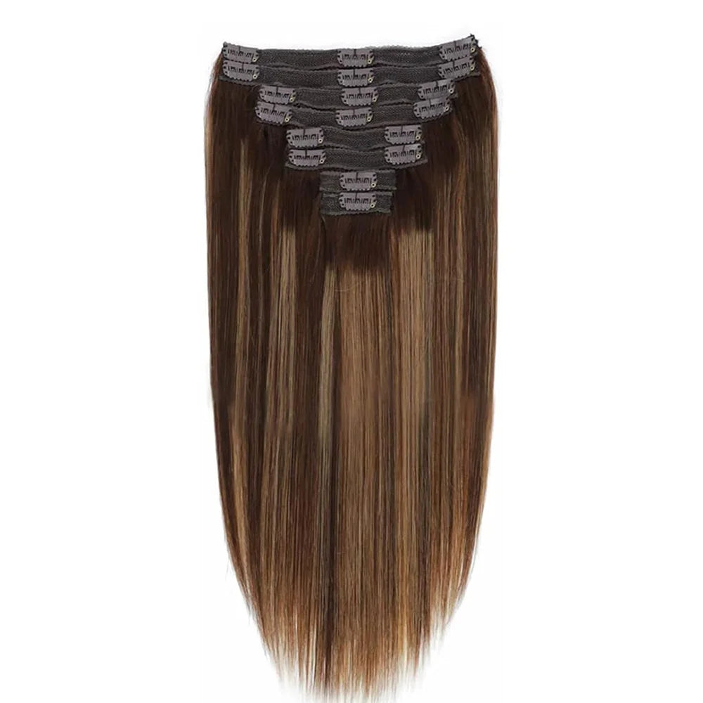 Seamless Clip ins Extensions Human Hair Straight Brazilian Remy Real Natural Hair 8Pcs 120G/Set Clip on Human Hair Extensions