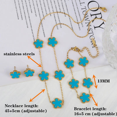 Farbiger Schmuck Klee Edelstahl neue Pflanze fünfblättrige Blume Armband heißer Schmuck Geschenke für Frauen