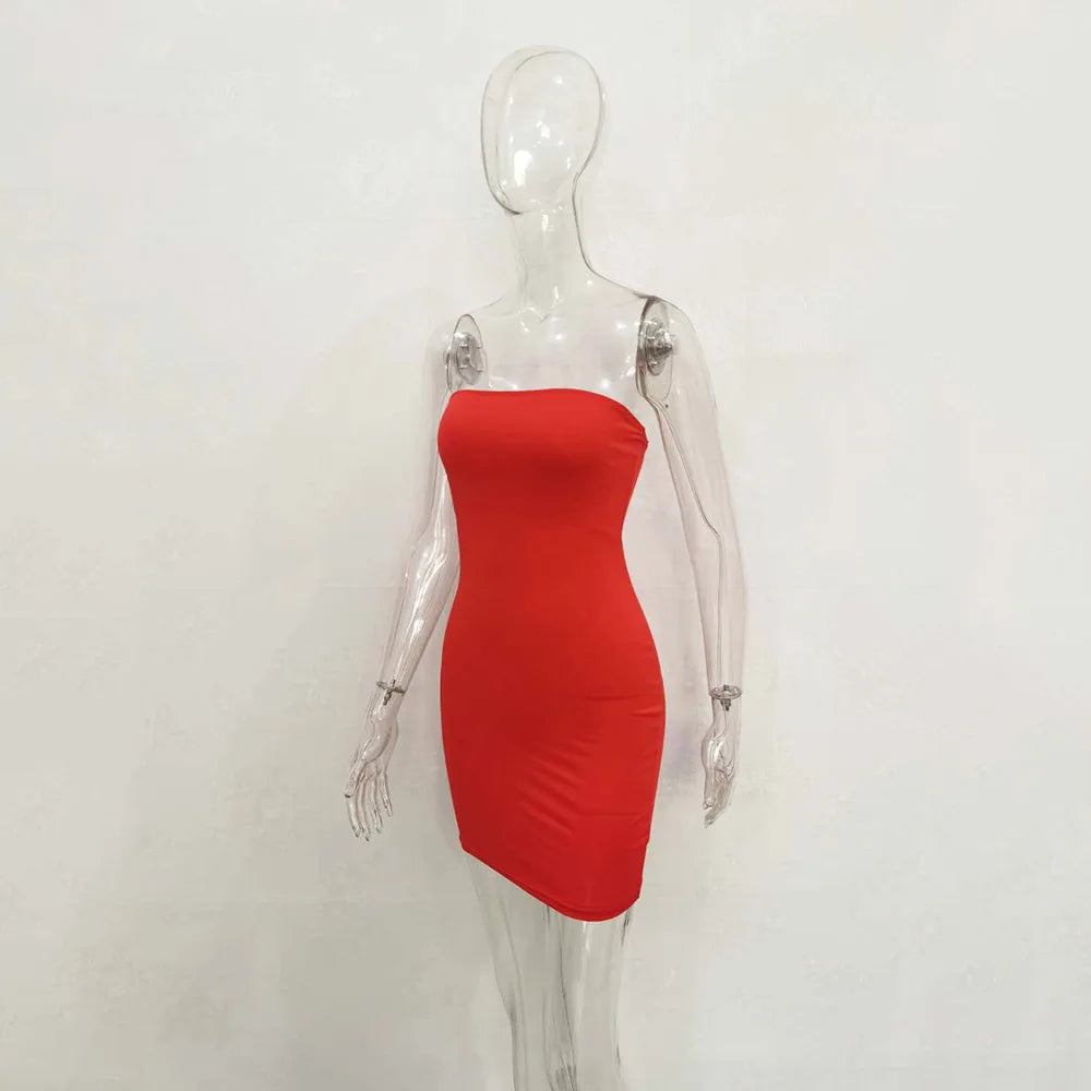 Sexy Trägerloses schulterfreies, pinkfarbenes Bodycon-Kleid für Damen, rückenfreies, schmales Minikleid, Club-Party-Kleider