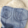 Damen Jeans Jumpsuit Sommer Playsuit Mode Hot Drill Hoher Bund Schmal Ärmellos Trägerlos Gürtel Outfits