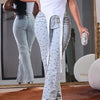 Damen Perlen Jeans Hohe Taille Schmal Frühling Lässige Denim Hose Vintage Mode 2024 Streetwear Straight Jeans Hosen 2024