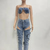 Jeans-Sets für Damen 2024 Sexy Streetwear Zweiteilige Outfits Brustwickel Ärmelloses, rückenfreies Top Ausgeschnittene Jeans