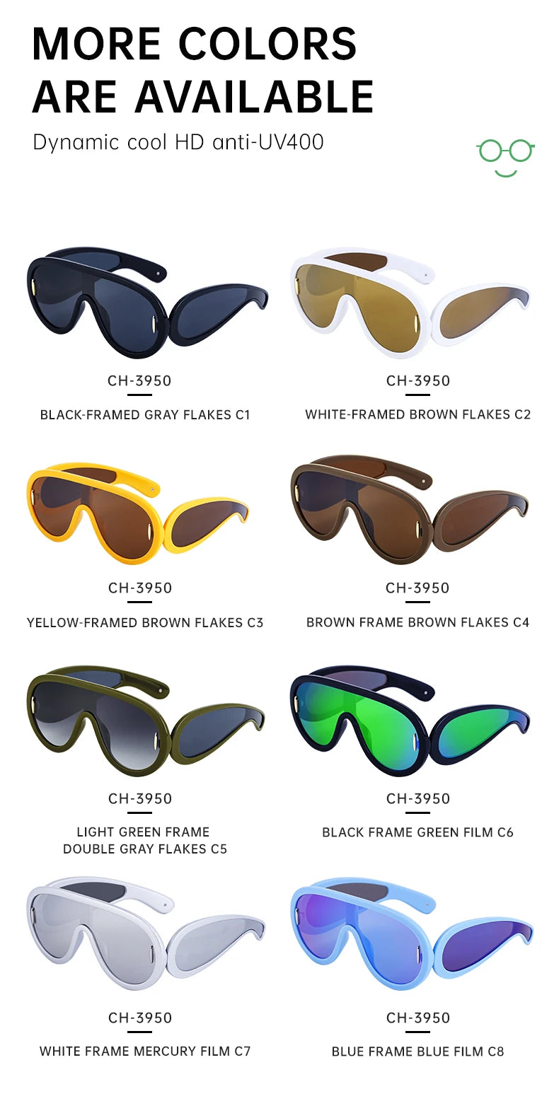Oversized Wellen-Masken-Sonnenbrille Einteilige Damen-Sport-Y2K-Punk-Sonnenbrille für Damen 2024 Luxusmarke Steampunk-Brillen-Goggle