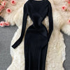 YuooMuoo Autumn Winter 2025 Women Dress Elegant Cross V-neck Slim Waist Knitted Bodycon Dress Korean Office Lady Vestidos