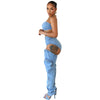 Jeans-Sets für Damen 2024 Sexy Streetwear Zweiteilige Outfits Brustwickel Ärmelloses, rückenfreies Top Ausgeschnittene Jeans
