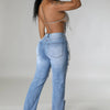 Women's Destroyed Ripped Hole Denim Pants Pearl Rhinestones Chain Distressed Slim Fit Skinny Jeans Y2K Night Club Party Jeans