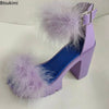 Neue Damen-Sommersandalen, grobabsätzige Pelzgummi-Sandalen, Plateau-Absätze, Mary Janes Schuhe, High Heels, Lederschuhe