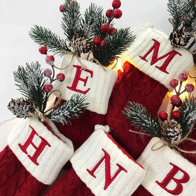 Weihnachtssocken Stricken Schneeflocken Buchstaben Strumpf Weihnachtsdekoration für Zuhause 2024 Weihnachtsbaumschmuck Geschenk Navidad Natal 2024