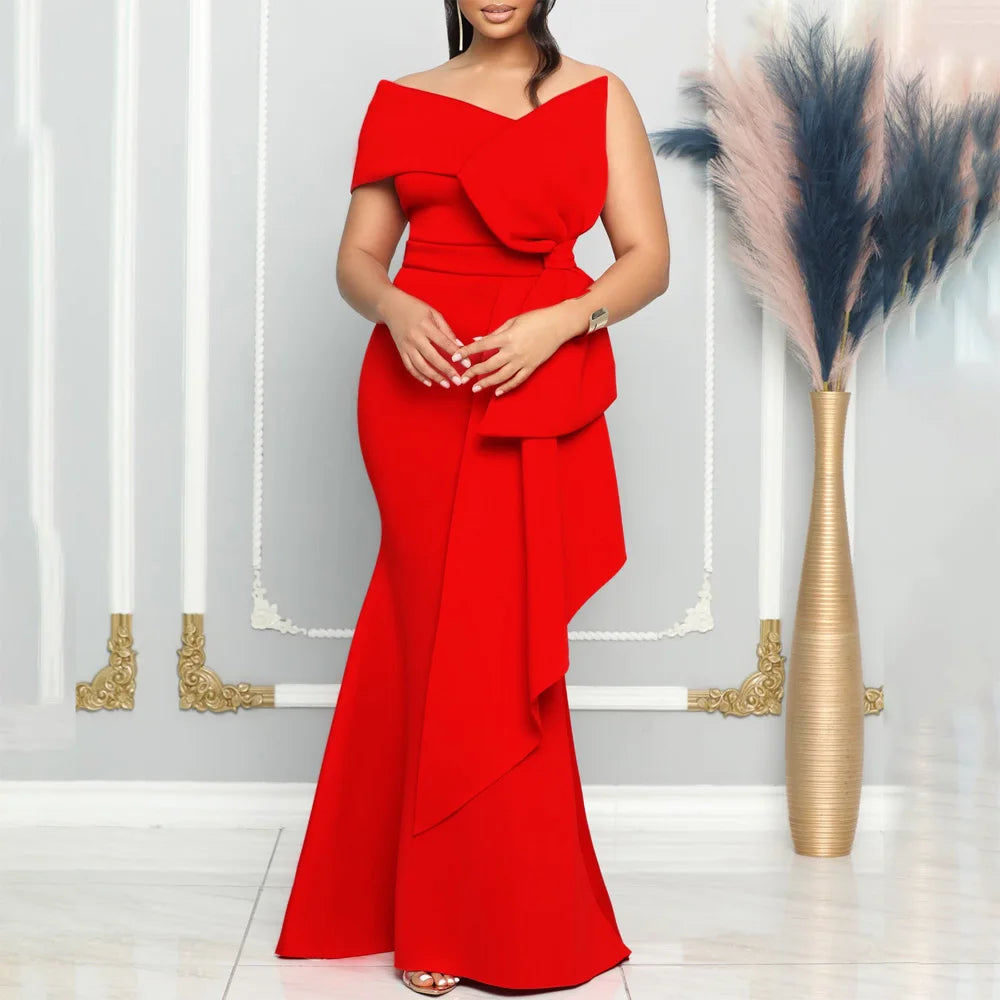 Elegante Kleider für Damen, One Shoulder, ärmellos, Rüschen, Meerjungfrauen-Schnitt, bodenlang, luxuriös, für Geburtstagsfeiern, Dinner, Vestidos Mujer Kleid
