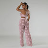 Women Two Piece Pant Sets Sexy Hollow Out Vest Sleeveless Tanks Tops Splice Long Pants Drawstring Streetwear Summer 2025