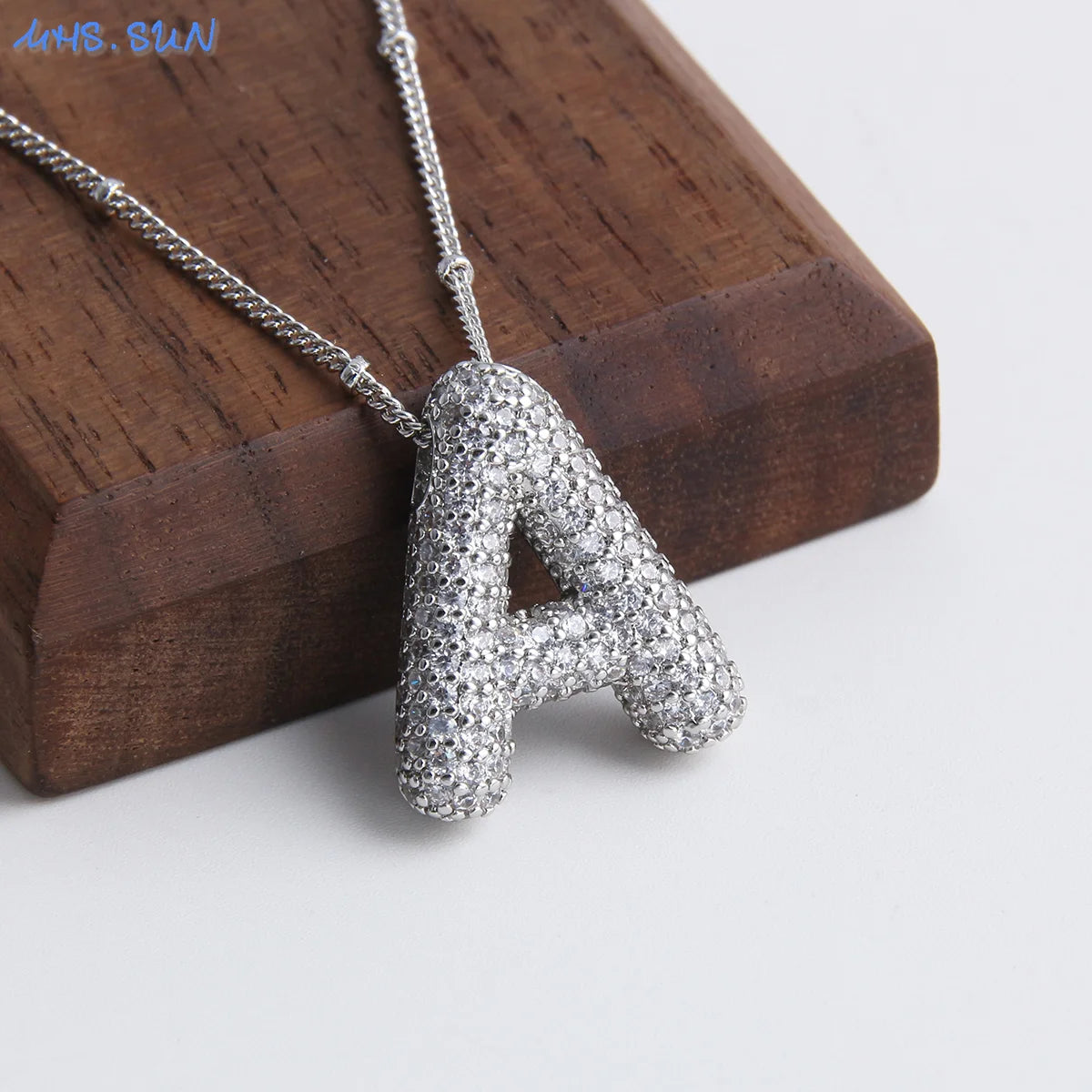 MHS.SUN Hochwertige Bubble Initialenkette Buchstabe A-Z Silberfarbene Zirkon 26 Initialen Ballon Anhänger für Damen Herren Schmuck