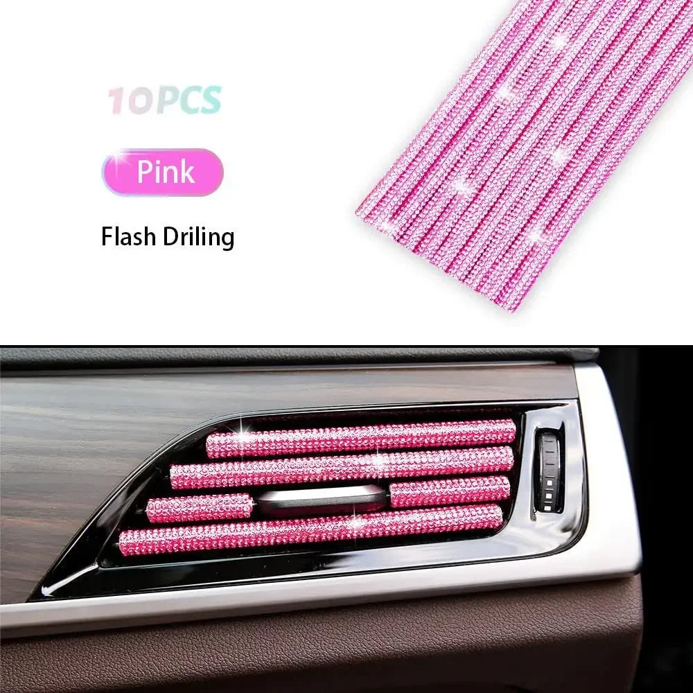 10 Stücke Diamant Auto Klimaanlage Outlet Streifen Bohrer U Form Strass Clip Dekoration Glänzende Kristall Trim Streifen Auto Zubehör