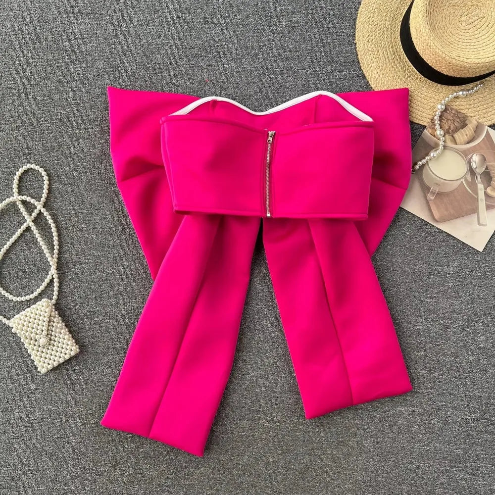 Women Hotsweet Sleeveless Sexy Zipper Chic Three-dimensional Butterfly Bow Slim Strapless Tank Top High Street Autumn Clothing