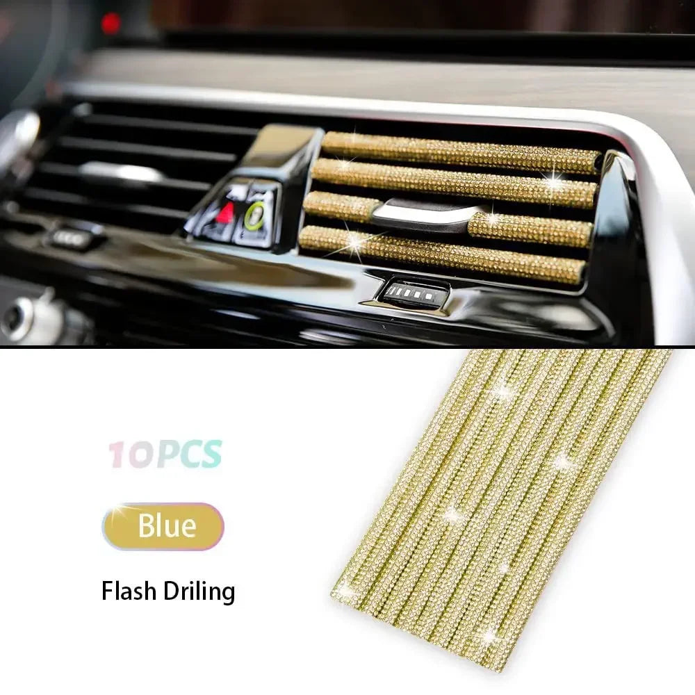 10 Stücke Diamant Auto Klimaanlage Outlet Streifen Bohrer U Form Strass Clip Dekoration Glänzende Kristall Trim Streifen Auto Zubehör