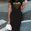 Ladies' summer GUEESS Los Angeles letter pattern printed round neck short sleeved casual slim fit sexy fashion dress