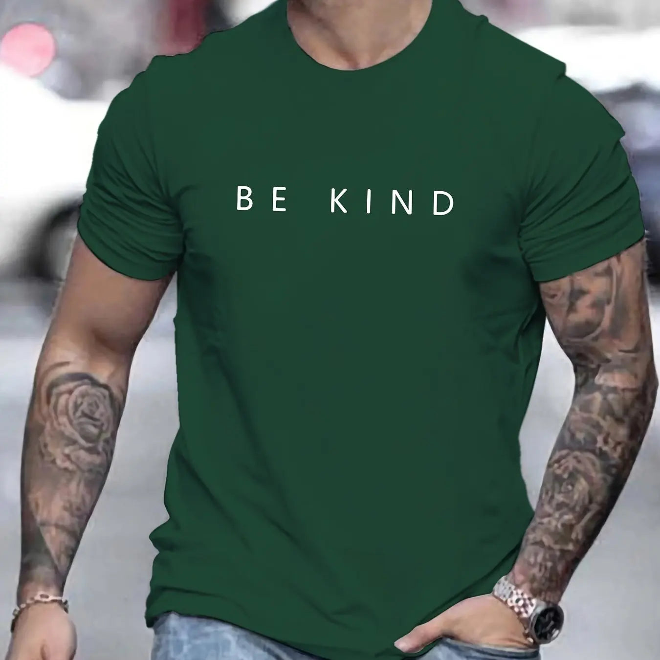 Men's Summer Loose Fit  100 Cotton be Kind Print T-shirt Tops O-neck Pactwork Casual T shirts for Men New